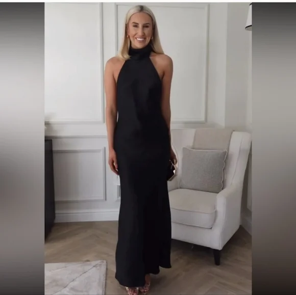 ZARA SATIN EFFECT HALTER DRESS - Picture 6 of 14